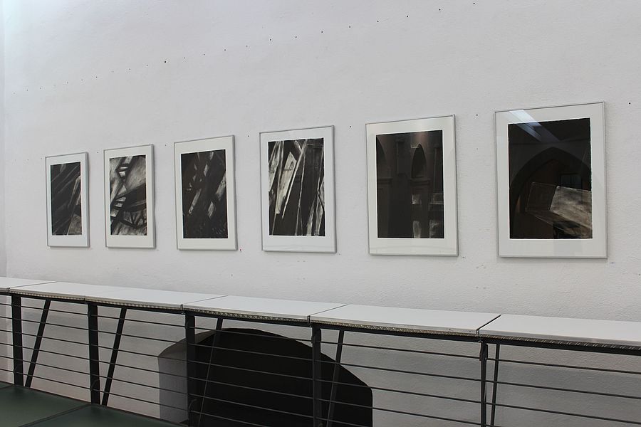 7. Ausstellung im Spitälee 2020, Architekturen Pigment/schwarz auf Papier, Harald Knobling